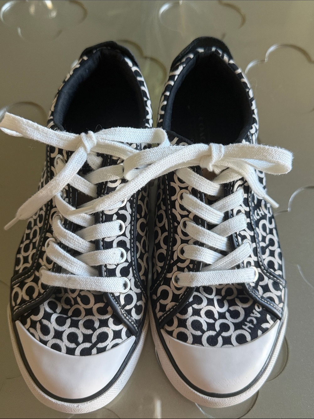 COACH Barrett Signature C Black White Canvas / Leather Sneakers Women’s Size 6.5 - Picture 2 of 15